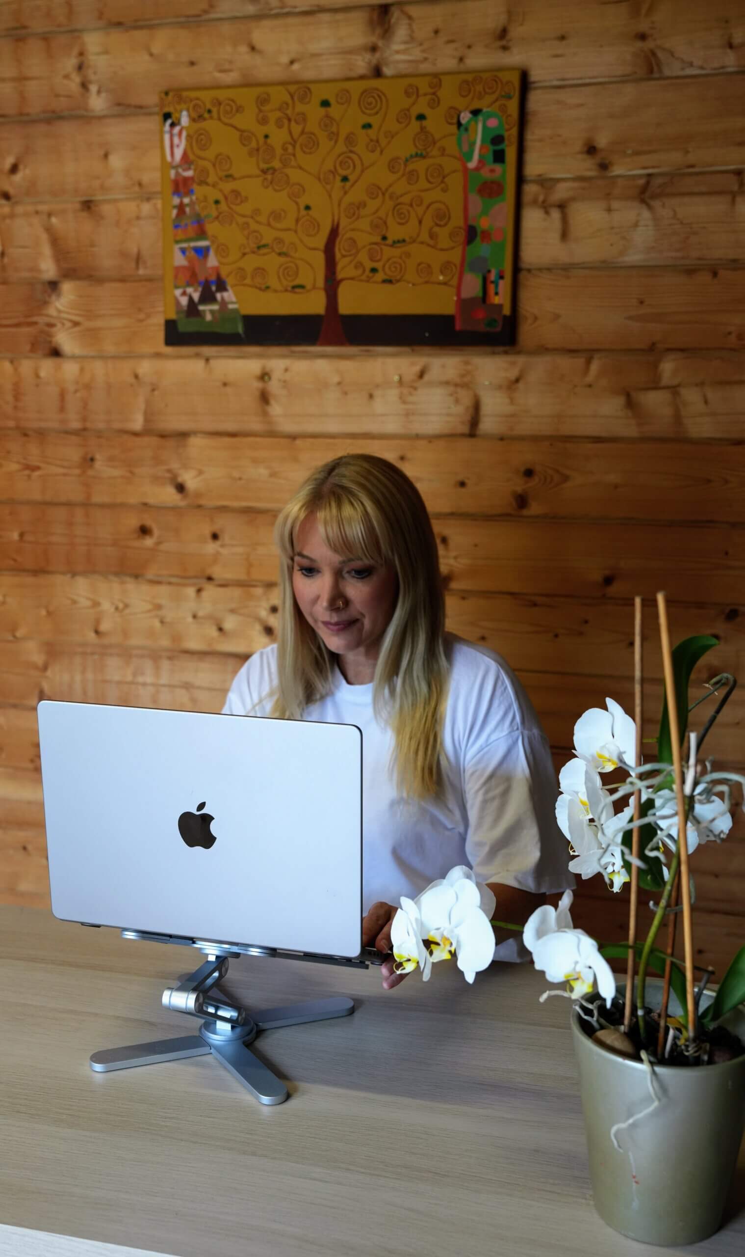 Online Counselling Session From Home Counsellor providing online counselling session from home using a laptop